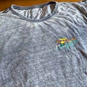 Men's Vintage-Style Heather Navy Short Sleeve Tee with Chest & Full Back Graphic